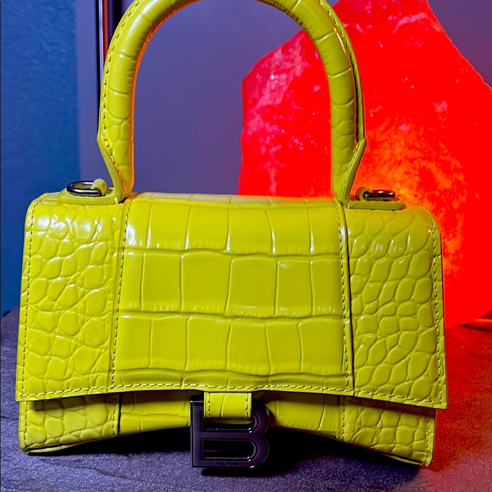 Balenciaga Neon Yellow Croc-Embossed Mini Bag
